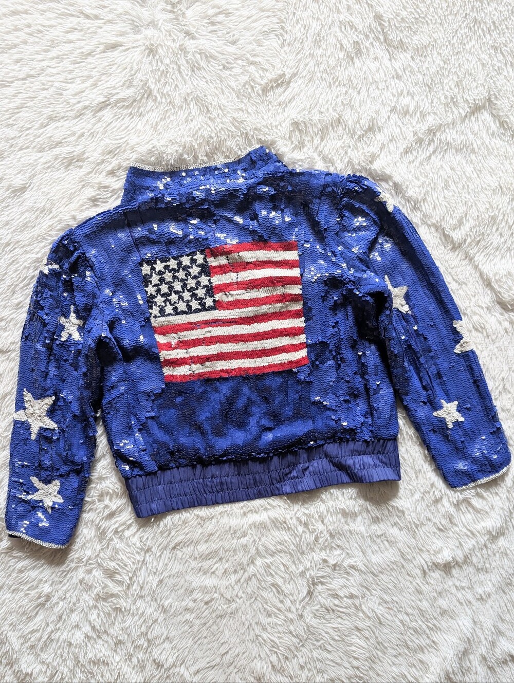 80s Vintage Lew Magram American Flag July 4th 100% Silk Bomber Jacket Size Small